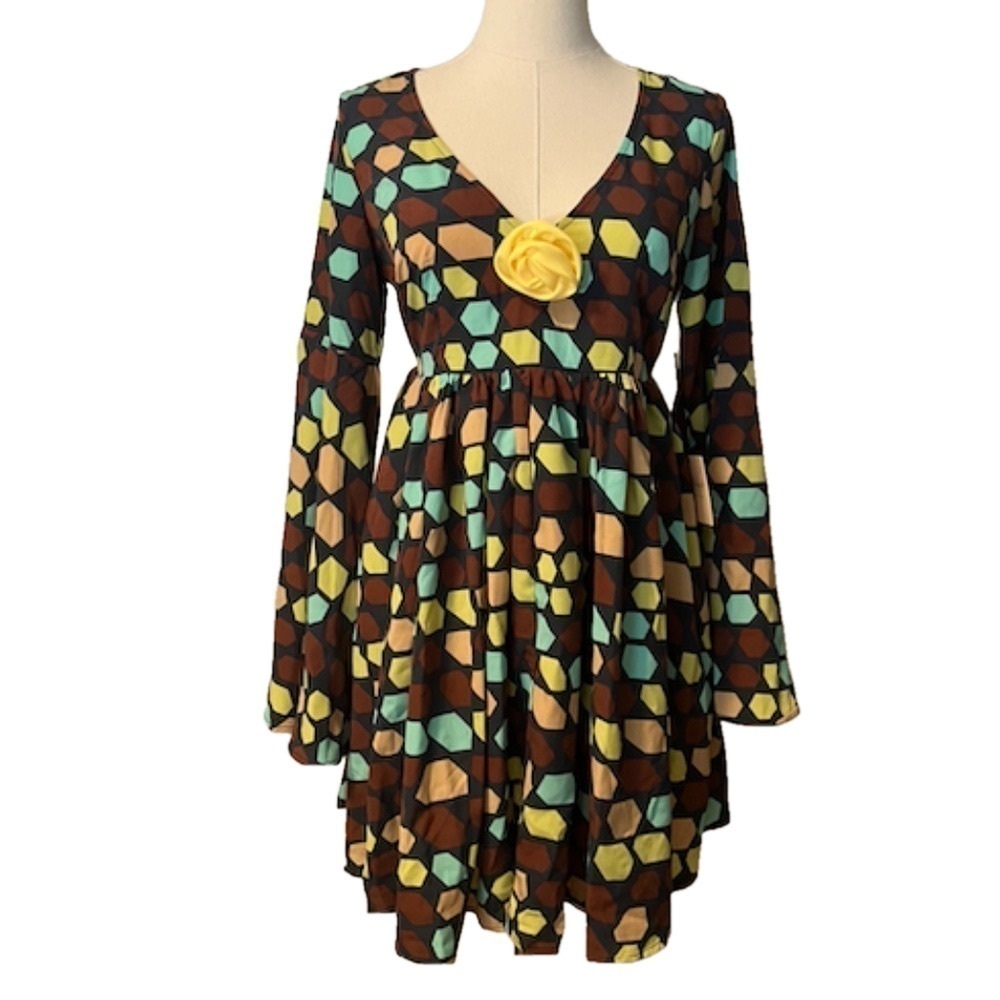 UNIQUE VINTAGE Smak Parlour Geometric Babydoll Bell Sleeve Y2K 1990s NWT